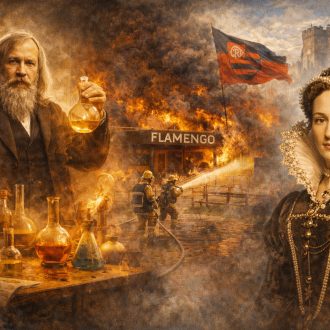 08 de Fevereiro: A Ciência de Mendeleev, o Terror do Incêndio no Ninho do Urubu e o Legado de Mary Queen of Scots